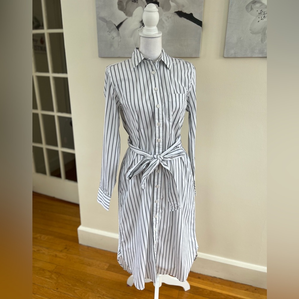 J. Crew Black and White Striped Long Sleeve Dress
